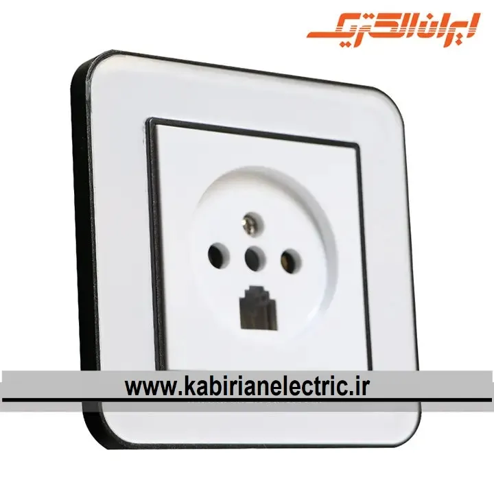 KB-000517 پریز تلفن دو کاره ارس مشکی زه سفید میان سفید ایران الکتریک - تصویر 1