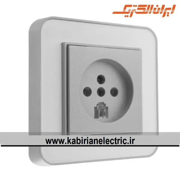 KB-000718 پریز تلفن دو کاره ارس نقره ای زه سفید میان نقره ای ایران الکتریک - تصویر 1