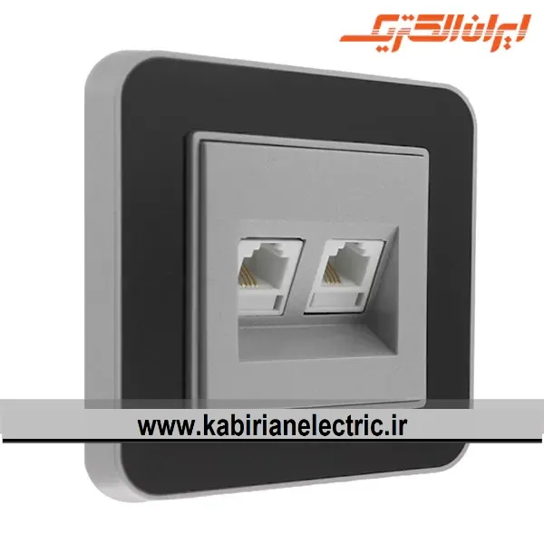 KB-000760 سوکت تلفن دوتایی ارس نقره ای زه مشکی میان نقره ای ایران الکتریک - تصویر 1