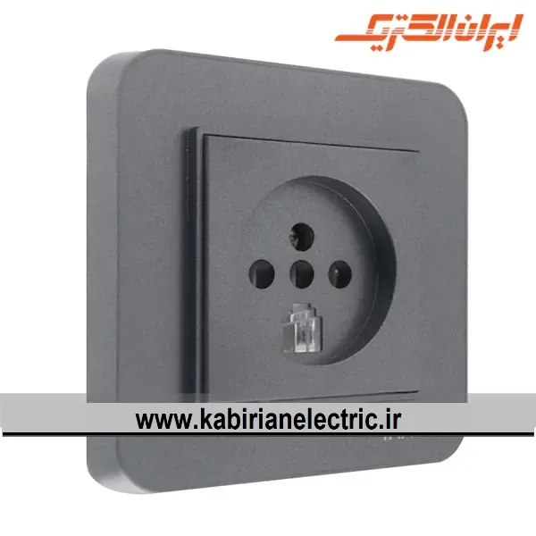 KB-000802 پریز تلفن دوکاره ارس زغال سنگی ایران الکتریک - تصویر 1
