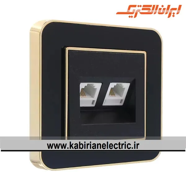 KB-000984 سوکت تلفن دوتایی ارس متال طلایی زه مشکی میان مشکی ایران الکتریک - تصویر 1