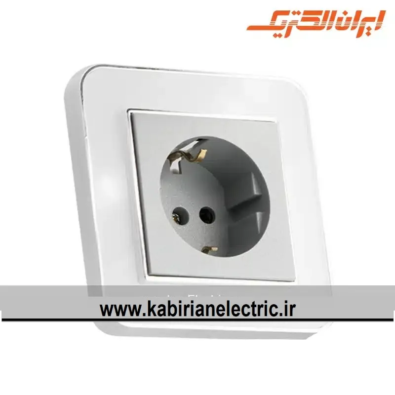 KB-001035 پریز برق ارت سرامیک ارس متال سیلور زه سفید میان نقره ای ایران الکتریک - تصویر 1