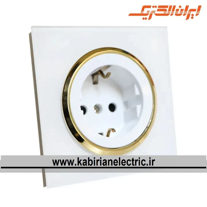 KB-001172 پریز برق ارت سرامیک اسپادانا متال سفید زه طلایی ایران الکتریک - تصویر 1