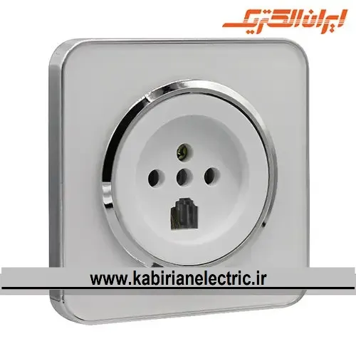 KB-001683 پریز تلفن دوکاره اسپیناس سیلور زه سفید میان سفید ایران الکتریک - تصویر 1