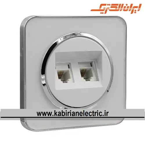 KB-001697 سوکت تلفن دوتایی اسپیناس سیلور زه سفید میان سفید ایران الکتریک - تصویر 1