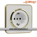 پریز برق ارت سرامیک اسپیناس طلایی زه سفید میان سفید ایران الکتریک
