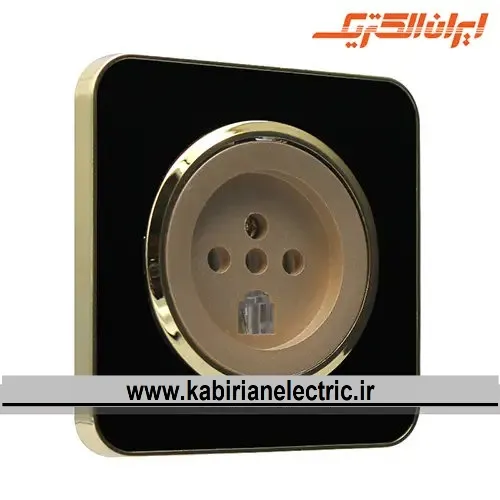 KB-001795 پریز تلفن دوکاره اسپیناس طلایی زه مشکی میان بژ ایران الکتریک - تصویر 1