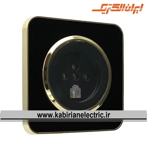 KB-001823 پریز تلفن دوکاره اسپیناس طلایی زه مشکی میان مشکی ایران الکتریک - تصویر 1